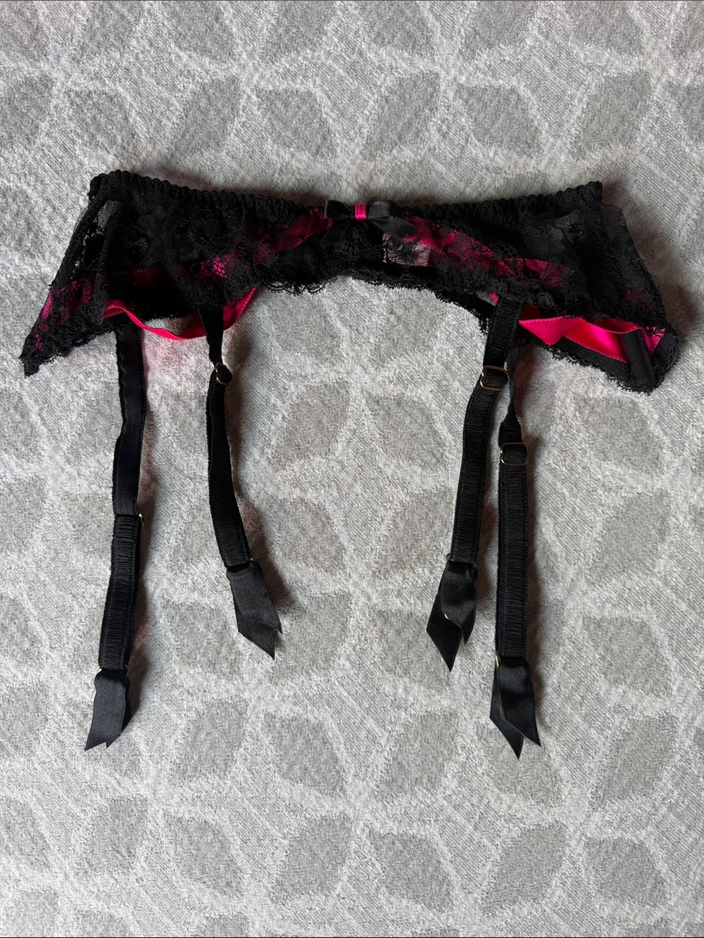 Agent Provocateur Black Lace & Hot Pink Silk + Lace Garter Belt
